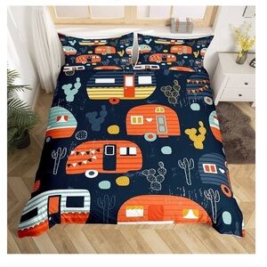 Erosebridal Happy Camper Decor Duvet Cover 3-Piece Bedding Set Full Size NEW